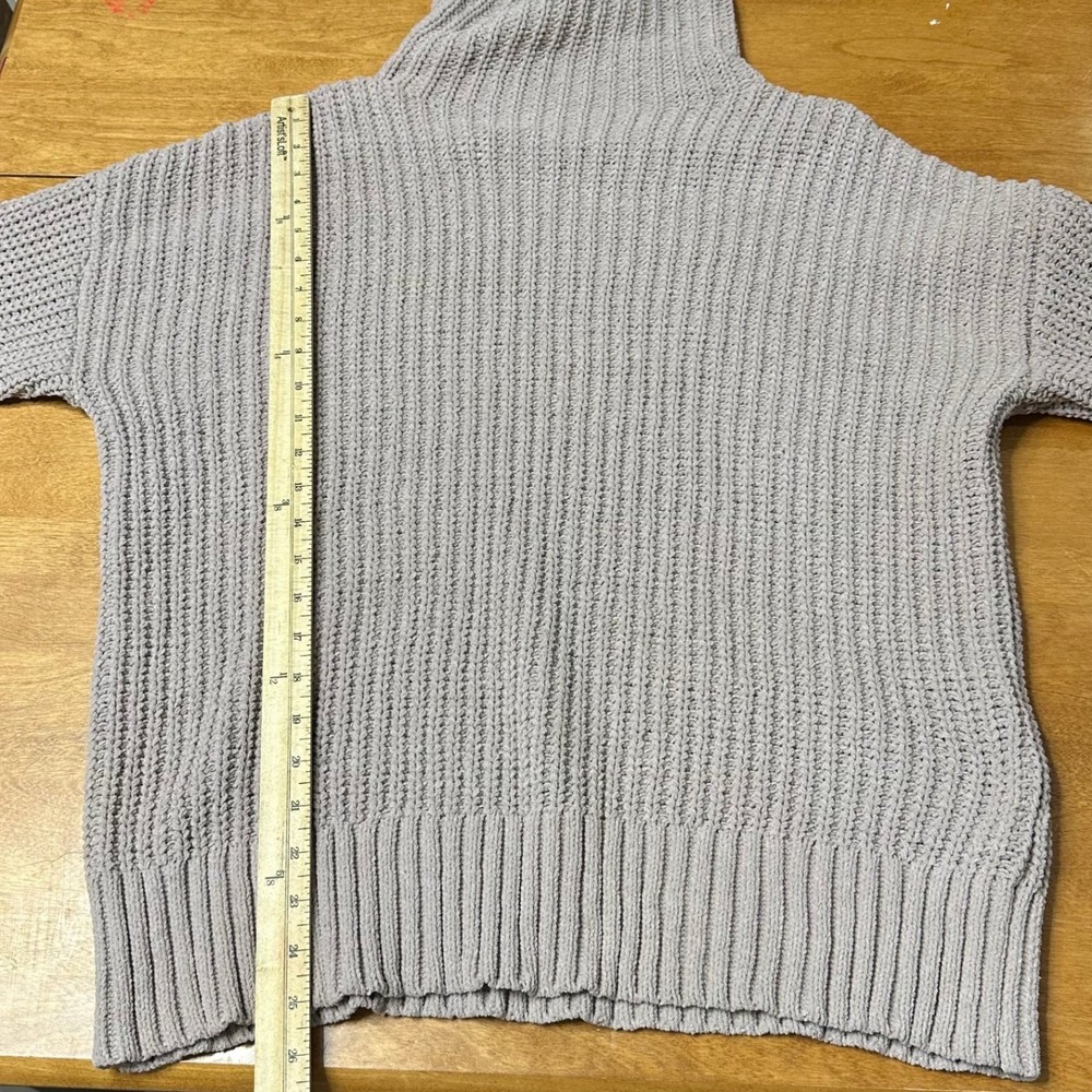 Aerie Oversized Chenille‎ Sweater Beige Slouchy Funnel Mock Neck Size XS Cozy - Picture 7 of 7